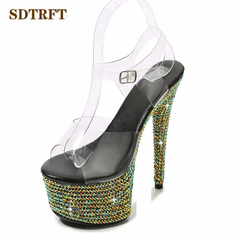 Zapatos de baile de tubo de acero Stilettos de verano para mujer, Sandalias de tacón fino de 13cm, 15cm, 17cm, 20cm, plataformas de diamantes de