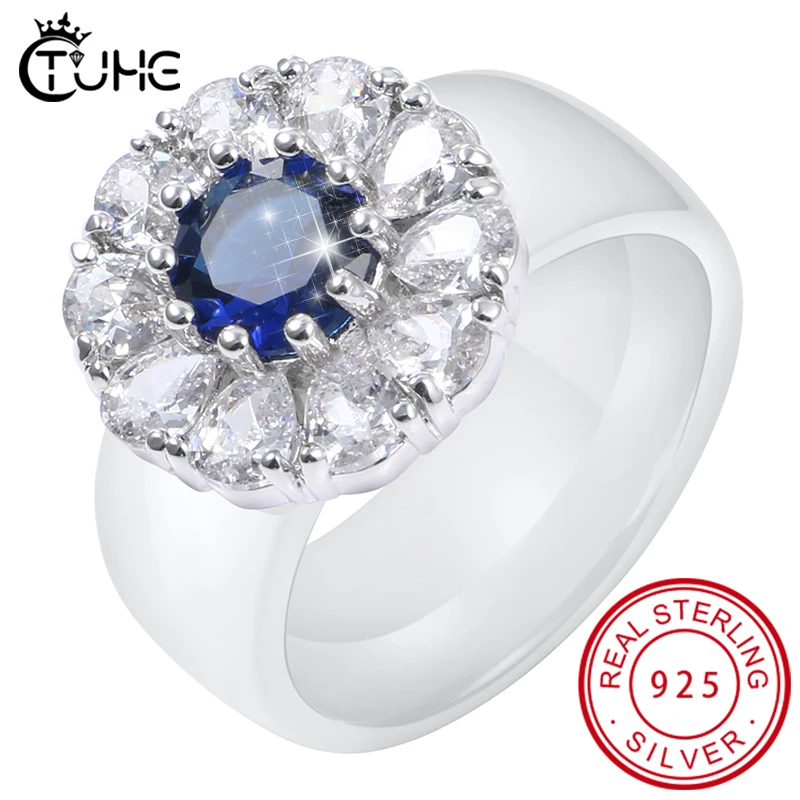 

Luxury Big Green Blue White Crystal Stone Ring Healthy Ceramic Rings Gold Wedding Jewelry Promise Engagement Rings Women