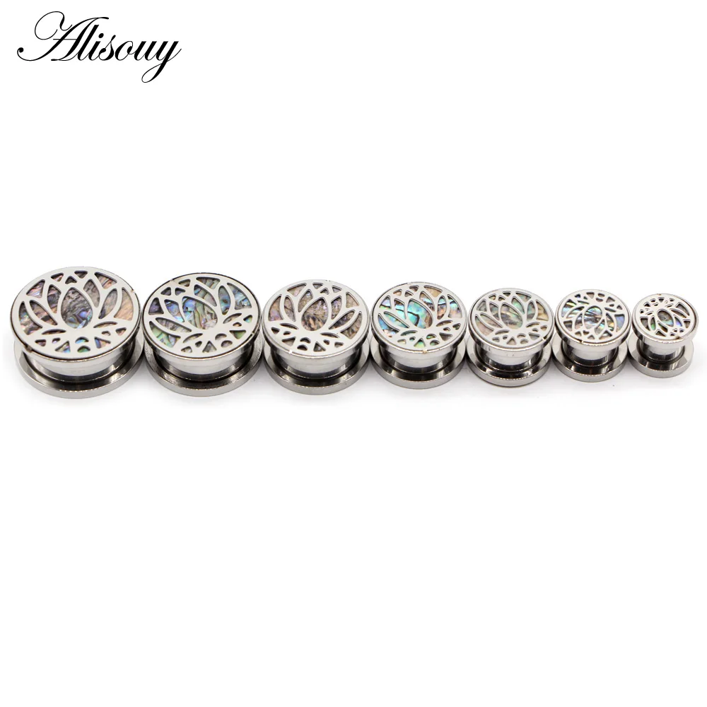 Alisouy 2pcs Flower Net Ear Tunnels Stretching Stainless Steel Earring Gauges Plugs Flared Screw Expander Body Piercing Jewelry image 2