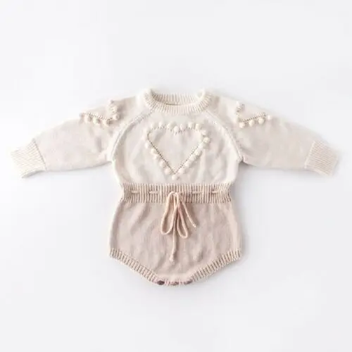 2022 Baby Spring Autumn Clothing Newborn Infant Baby Girls Boy Knitted Bodysuits Heart Sweater Jumpsuits Warm Elastic Band Tops