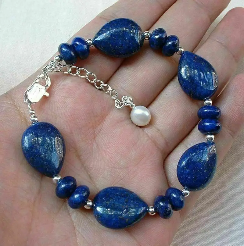 Natural 13x18mm Blue Lapis Lazuli Drop/Abacus Beads Gemstone Bracelet 7.5''