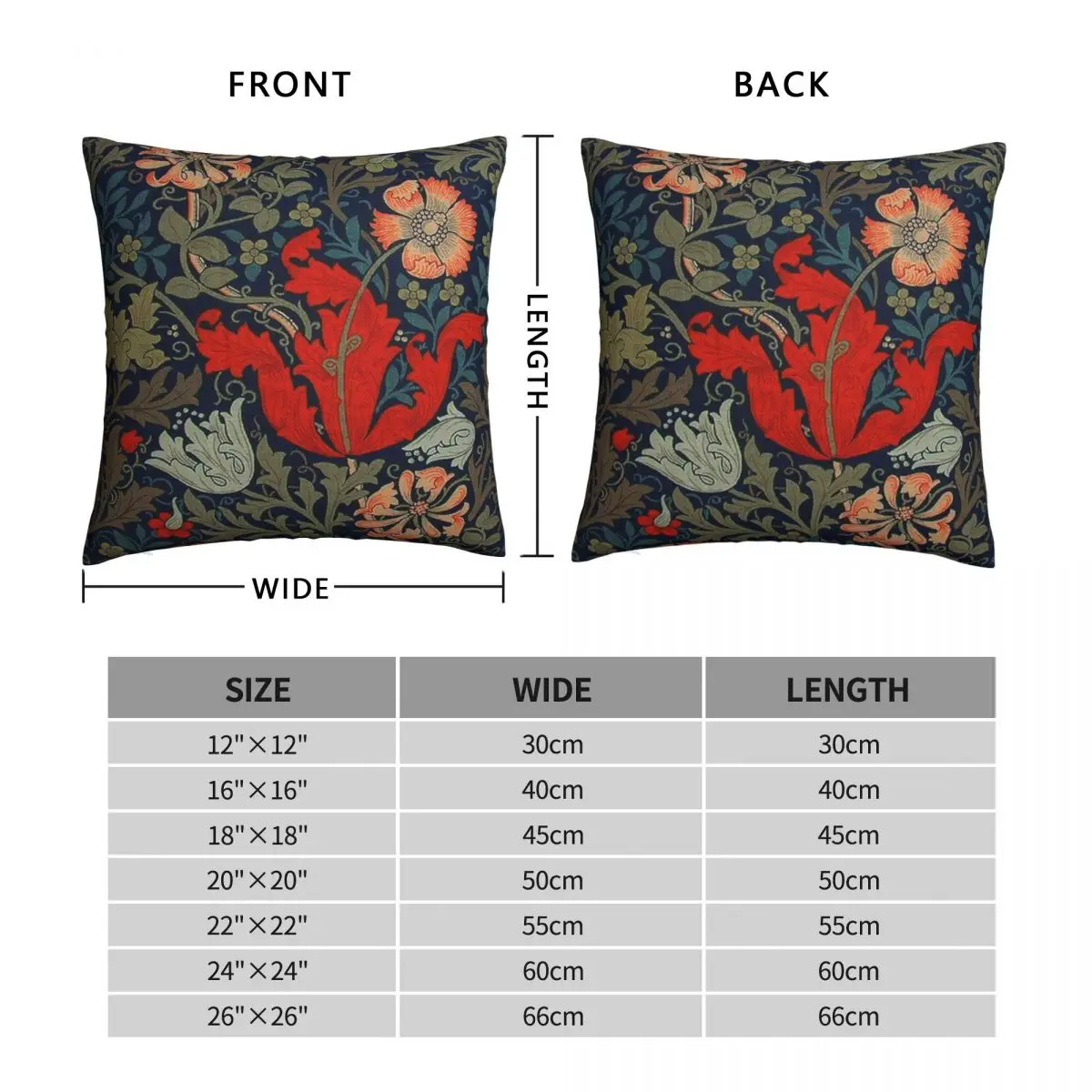 William Morris Compton Square Pillowcase Polyester Linen Velvet Creative Zip Decor Bed Cushion Cover