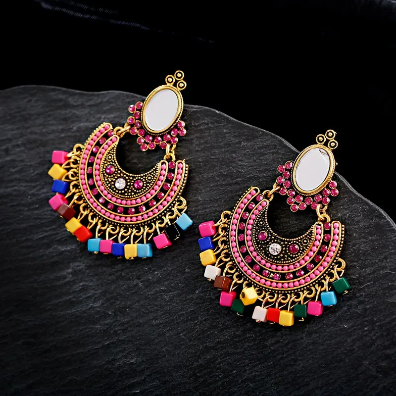 Boho Classic Women\'s Beads Tassel Earrngs Vintage Egypt Geometric Pakistan Gold Color Indian Jewelry Jumkas
