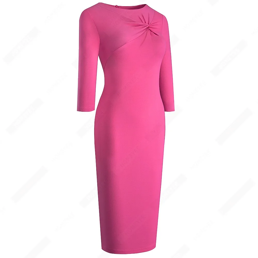 Jesień kobiety eleganckie jednokolorowe sukienki z węzłami elegancka formalna biznesowa sukienka biurowa typu Bodycon EB608