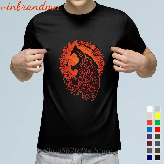 2020 Fashion Viking Fenrir T Shirt for Men Short Sleeve Casual Loki's Son Monstrous Wolf Tshirt Valhalla Odin Tee Cotton T-shirt