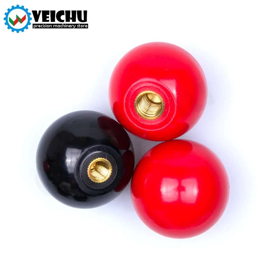 VEICHU 1/2/3/4/5PCS Black Red Resin Ball Knobs M4~M6 Thread Clamping Copper Core Knob Plastic Grip Handle Lever Knob