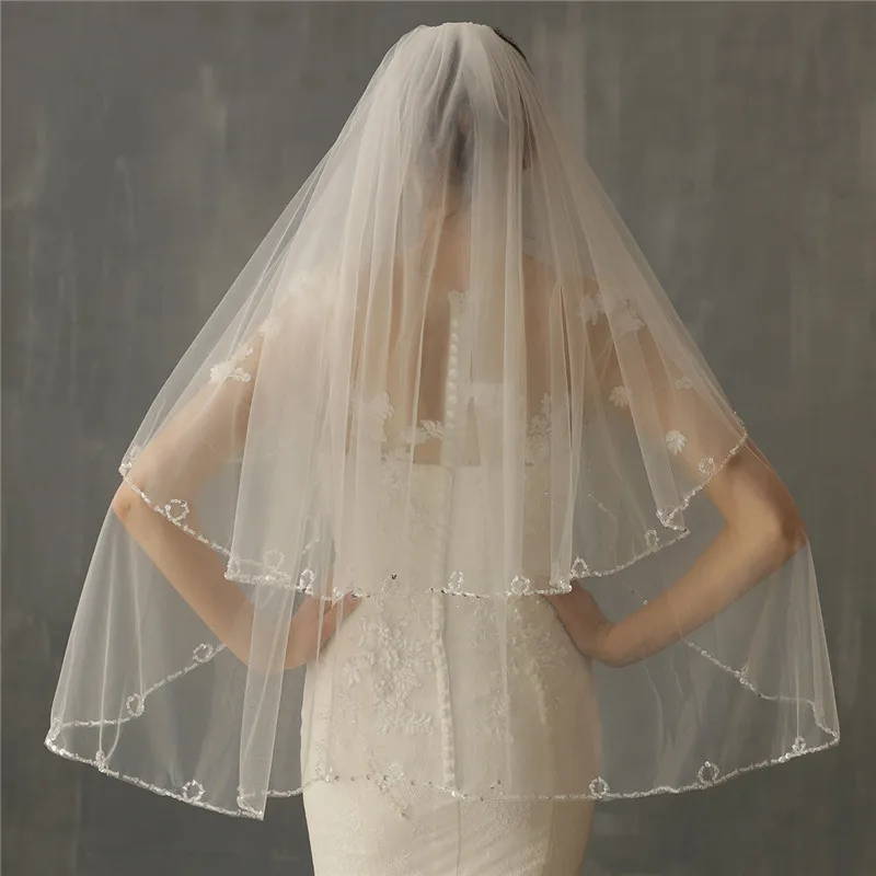 CC Wedding Veil With Comb Soft Yarn Lace Double Layer Crystal Beads Edge 100% Handmade Hairwear Long Veil Exquisite Gifts V643