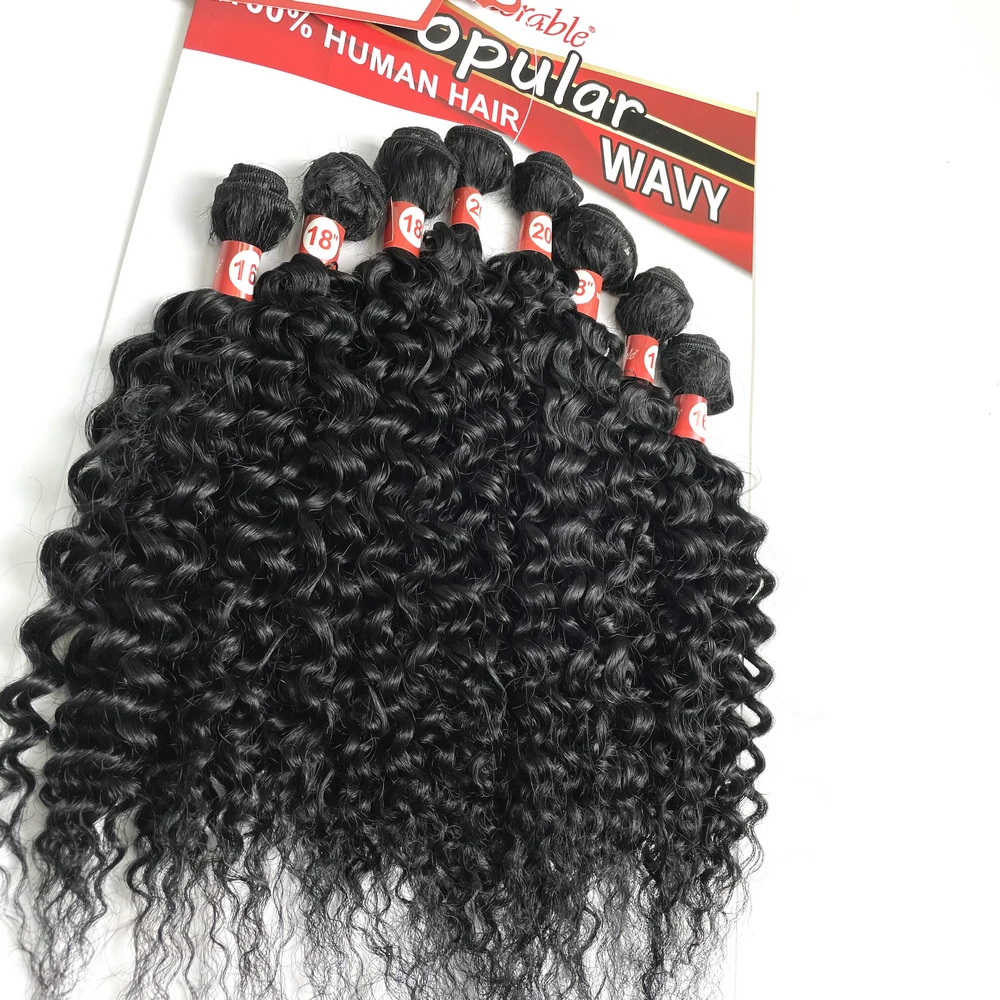 Adorable Natural Black Color Suit Package Kinky Curl Animal Mixed Synthetic Hair Weave For Black Woman 20 Inch Optimum Wave 8pcs