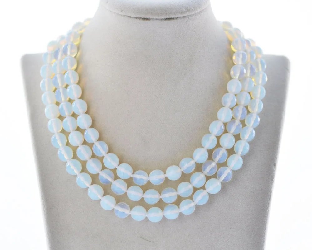 

MCT·STAR Z10971 50" 10mm Milky Round Faceted Opal Bead Necklace