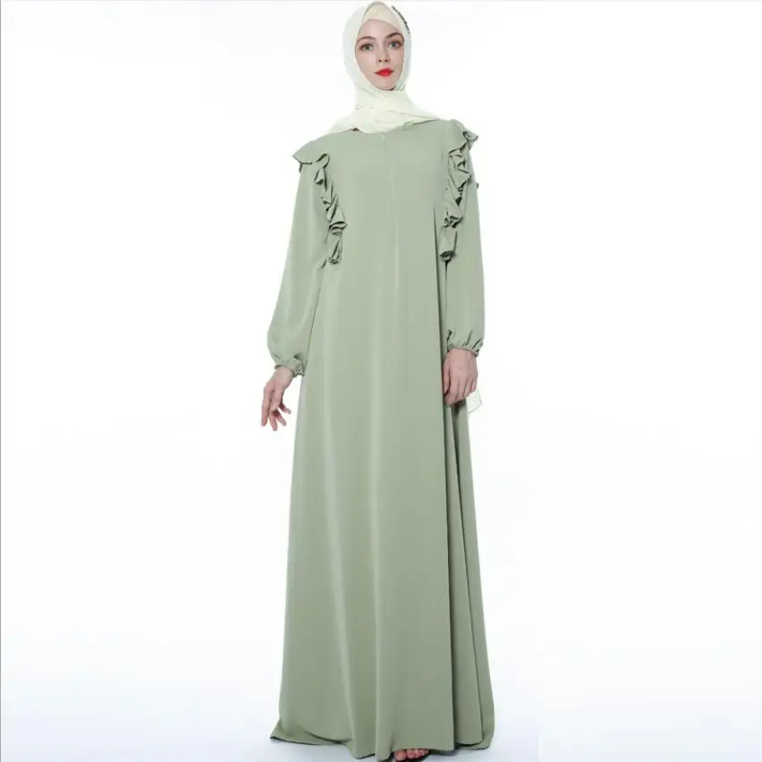 

Muslim adult full length ruffles stitching abaya Arab Fashion Turkey Middle East Dresses Musical Robe Ramadan abaya F991