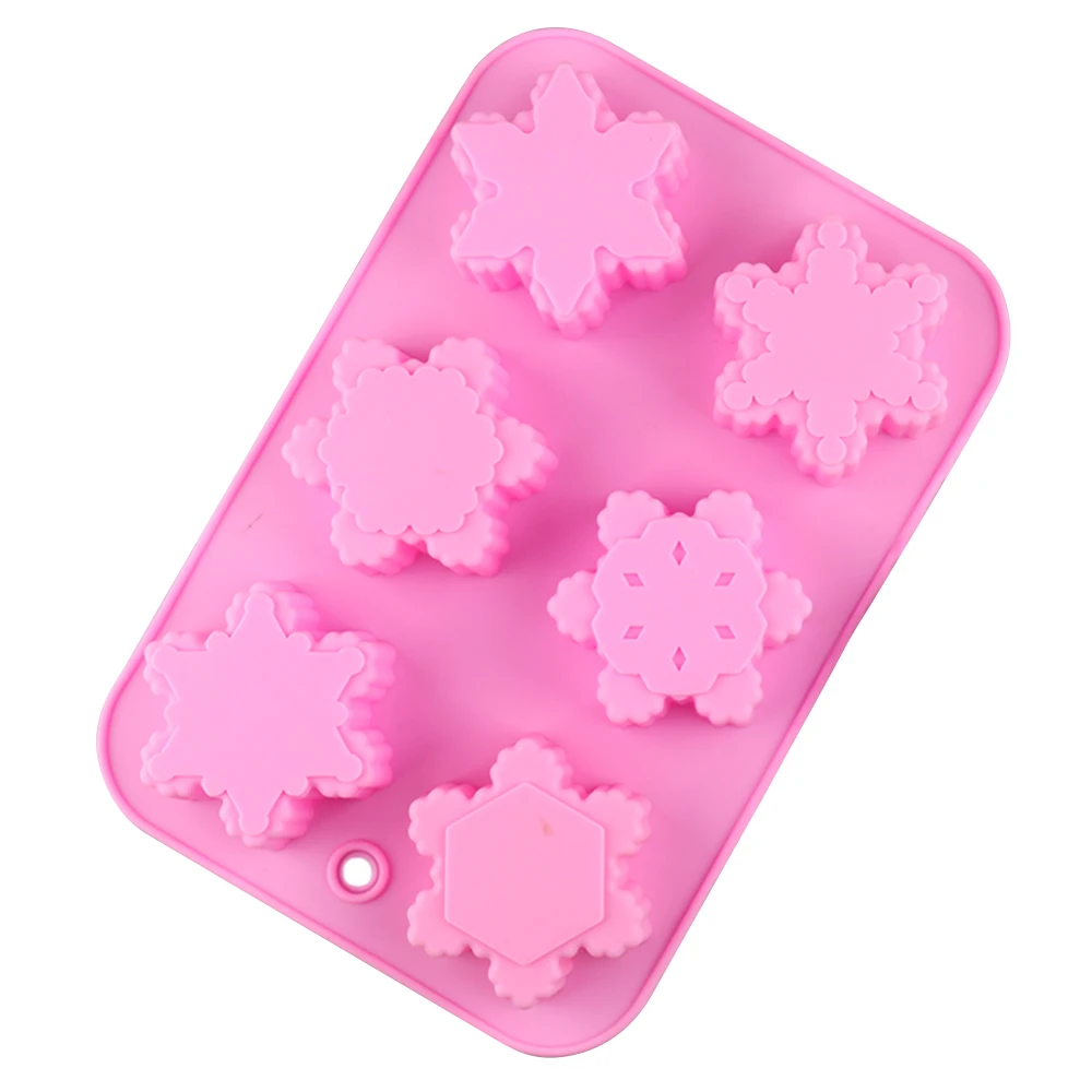 6-Piece Different Patterns Christmas Snowflake Shaped Silicone Cake Mold Baking Decorating Mold DIY Handmade Chocolate Soap Mold