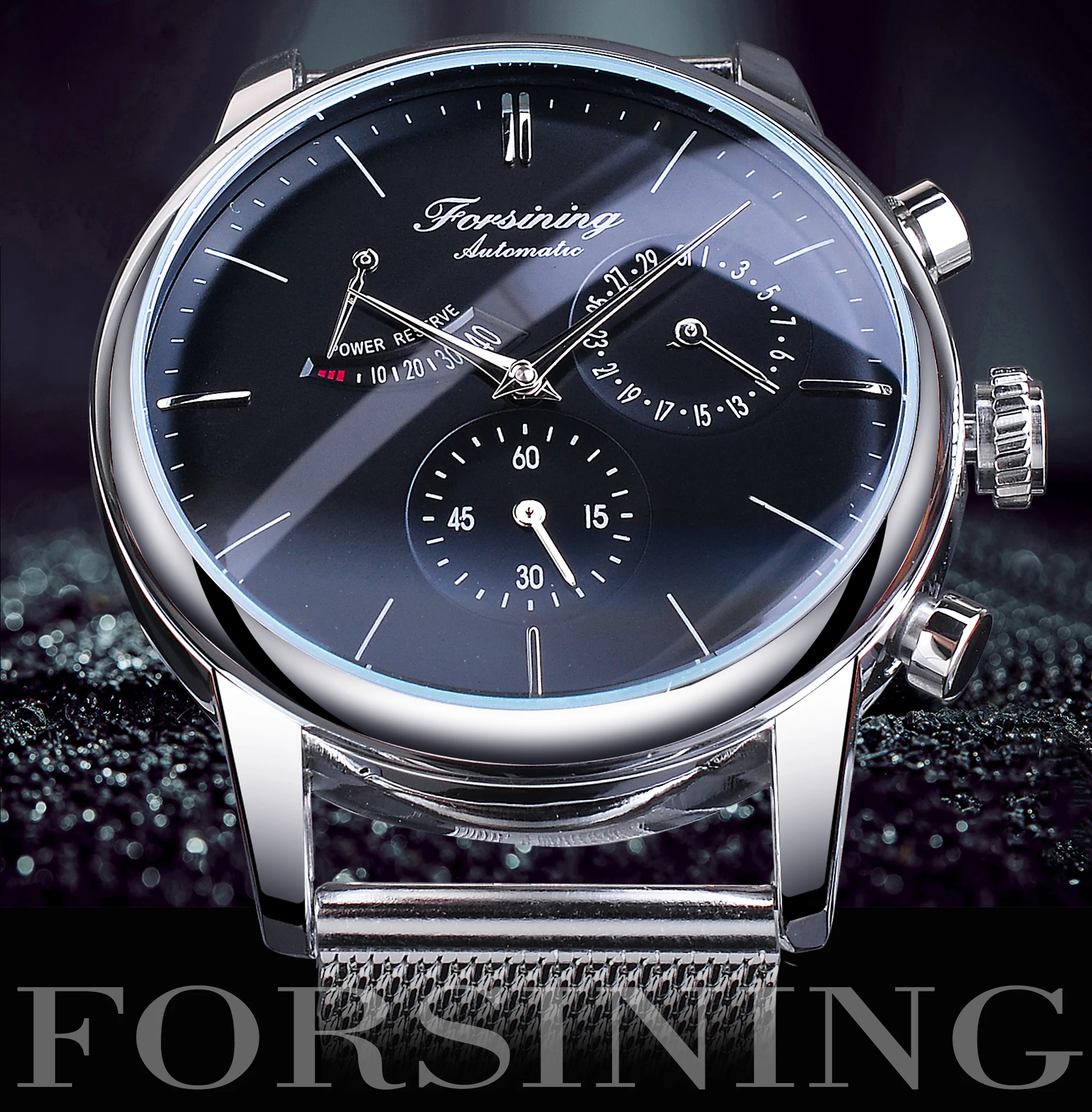 Forsining 2021 Business Fashion Date Design Silver Steel Power Reserve Mens Mechanical Automatic Wrist Watches Top Brand Luxury