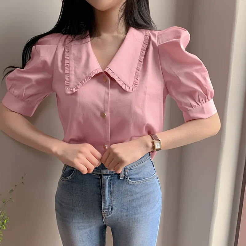 New Spring Vintage White Shirt Female Oversize Tops Women Short Sleeve Girls Blouse Summer New Women Blouses Femme Blusas