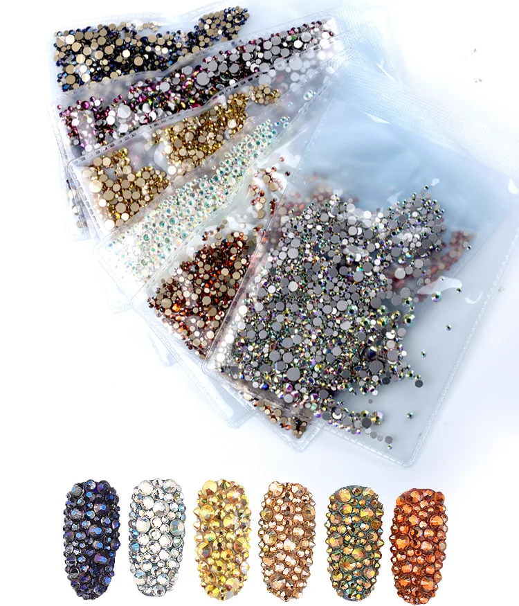 40 colors Mix Sizes Crystal Clear AB Non Hotfix Flatback Rhinestones Nail Art Rhinestones For 3D Nail Art Decoration glitter