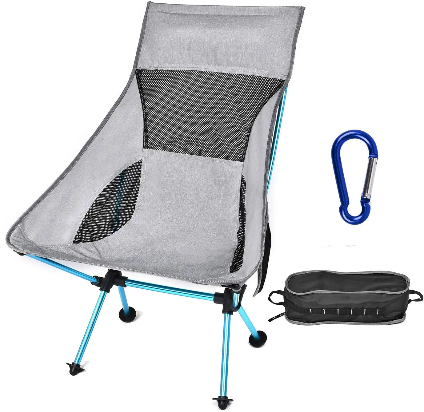 

Folding HighBack Camping Chair Portable Outdoor Backpack Camp Chair with Headrest Picnic Hiking Fishing Beach Chair