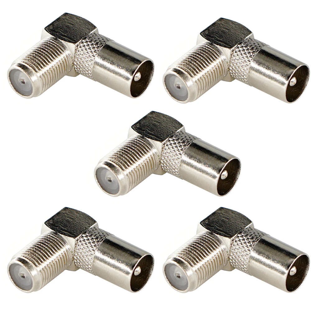 

5pcs Right Angle TV Aerial Antenna Connectors Cable RF Coaxial F Female Socket to TV Male Plug Coaxial Connector Adapter