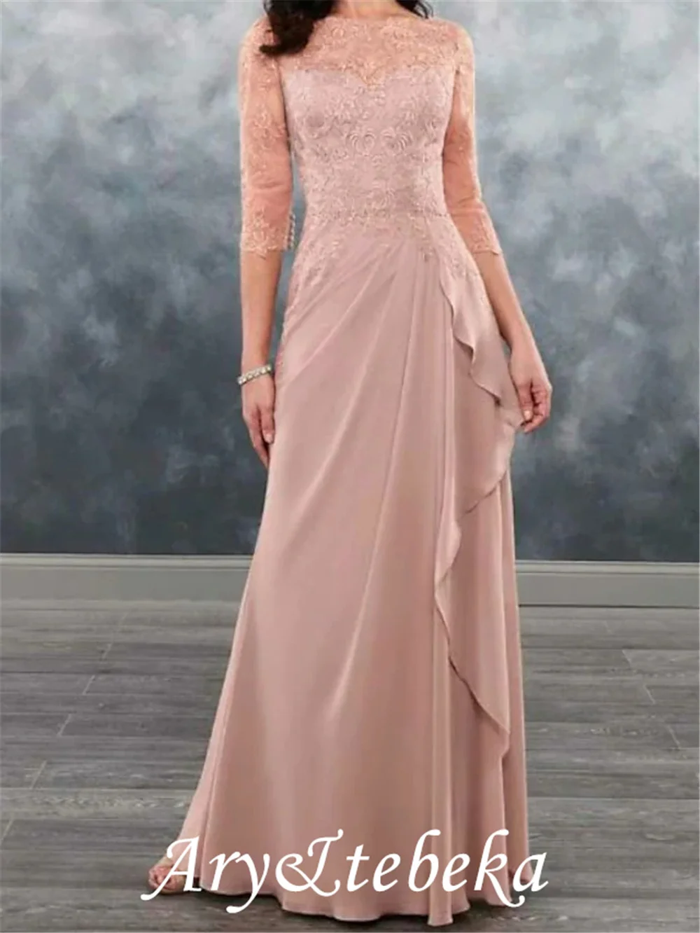 Mantel/Spalte Mutter der Braut Kleid Plus Größe Sexy Bateau Neck Bodenlangen Chiffon Spitze Halbe Hülse mit appliques 2021