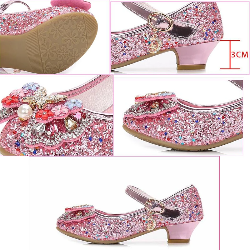 Children Princess Leather Shoes New girls high heels sequin children\'s shoes small and medium girls princess shoes student shoes