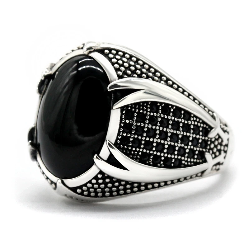 Vintage Pattern Punk Large Black/White/Red Stone Rings Anniversary Statement Wedding Jewelry Fashion Zircon Finger Rings