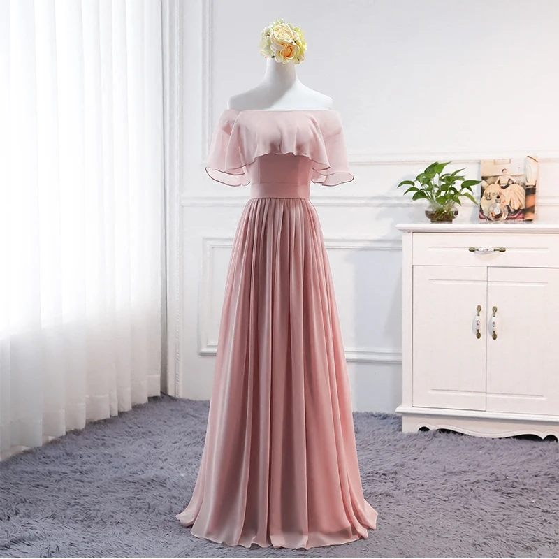 Custom Made Floor Lengte Chiffon Lange Grijs Roze Bruidsmeisje Jurken Gast Wedding Party Graduation Robe Mariage Sweet Memory