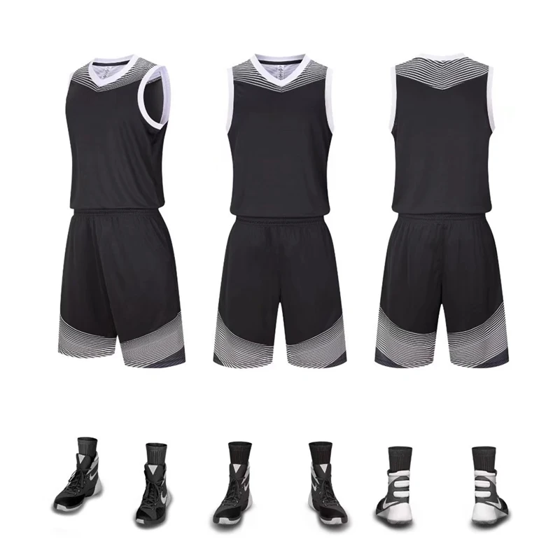 Men Basketball Jersey Set Blank Basketball Uniforms breathable Training Vest Double Pocket Shorts basketball Sports Suit