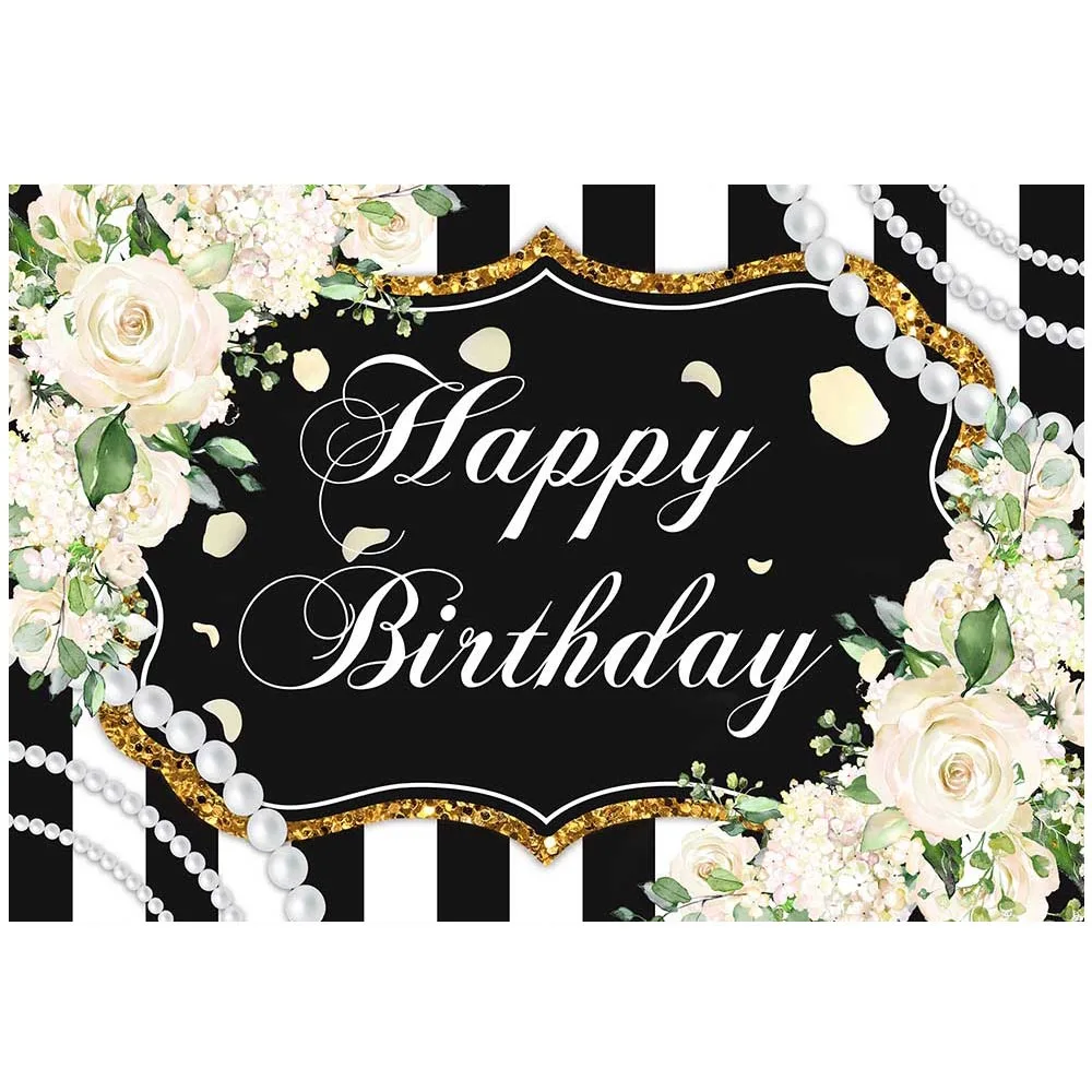 Mocsicka Schwarz-und-Weißen Streifen Frauen Geburtstag Hintergrund Decor Banner Blumen Glückliche Geburtstag Party Fotografie Hintergrund Requisiten