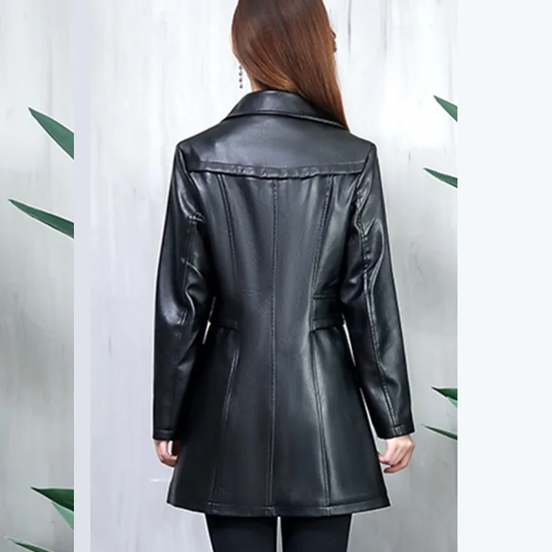 UHYTGF Luxury PU Spring Autumn Leather Jacket Women 6XL Korean Casual Femme Jacket Quality Washed Leather Slim Female Coat 830