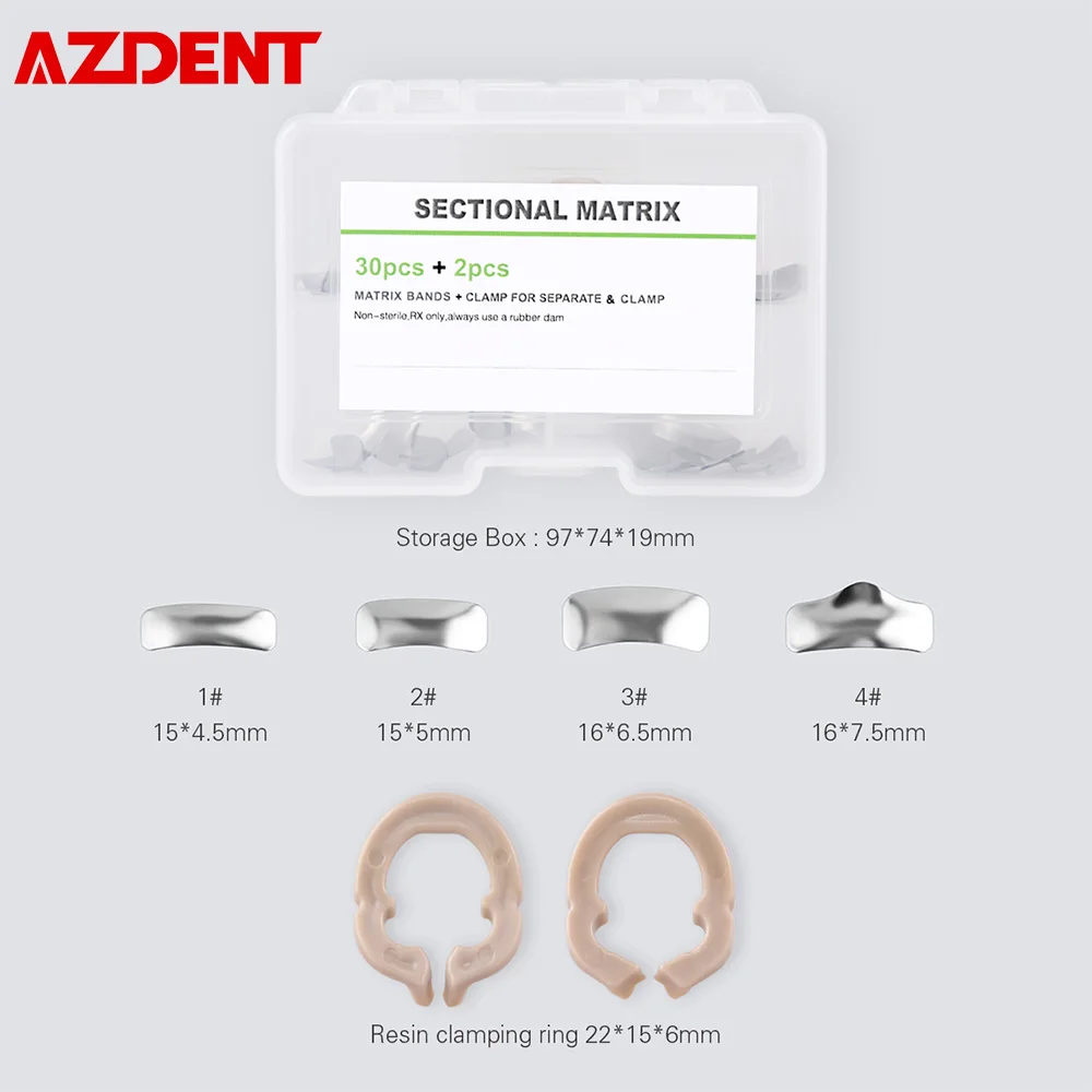 

Dental Sectional Contoured Metal Matrices Matrix Refill 30pcs Sectional Matrix Bands Resin Clamping Ring Separating Ring