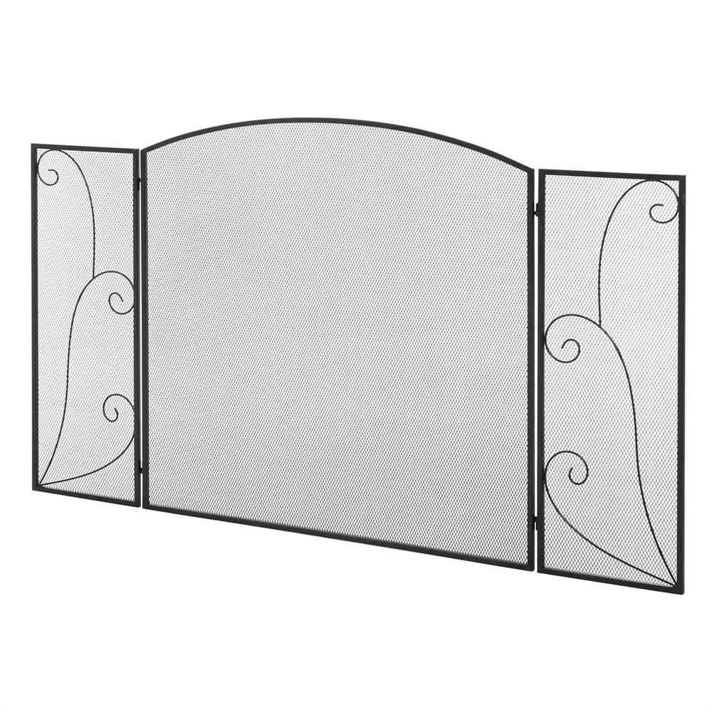 HOMCOM 3 panel fireplace hinged folding screen heavy duty Metal structure 132,5x76,5 cm black