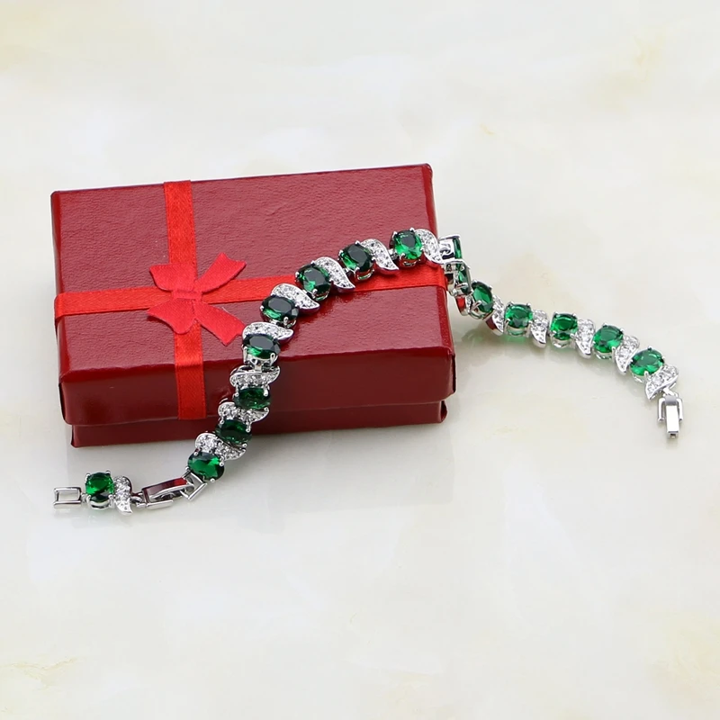 Natural Green Cubic Zirconia White CZ Silver 925 Jewelry Charm Bracelet Christmas Gifts For Women