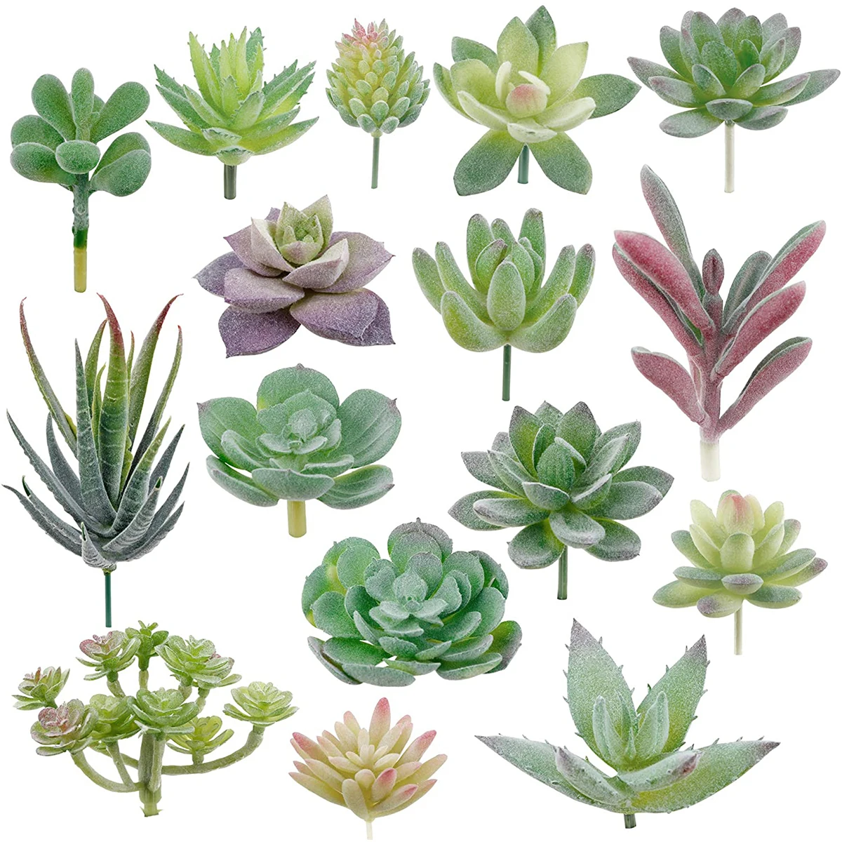 

16pcs Artificial Succulent Flocking Plants Unpotted Mini Fake Succulents Plant Lotus Landscape Decorative Garden Arrange Decor