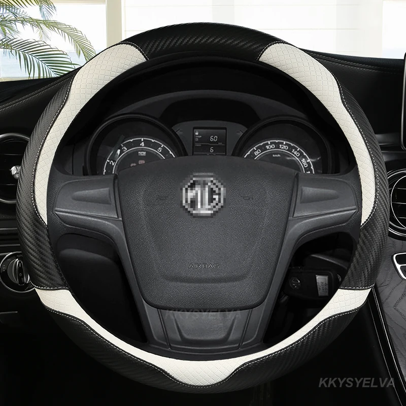 Carbon Fibre Leather Car Steering Wheel Cover 15 Inch/38cm for MG 3 5 6 7 ZS HS GS EHS EZS GT EV RX Currency Accessories