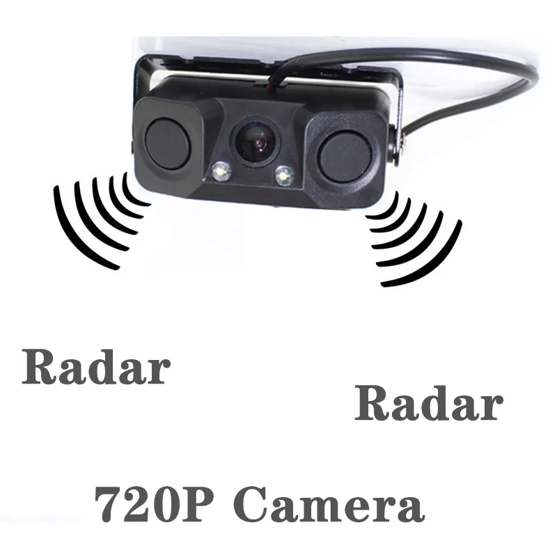 

ANSHILONG 720P AHD Auto Car Rear View Camera + 2 Radar Parking Sensor Bi Bi Alarm Video Display Indicator