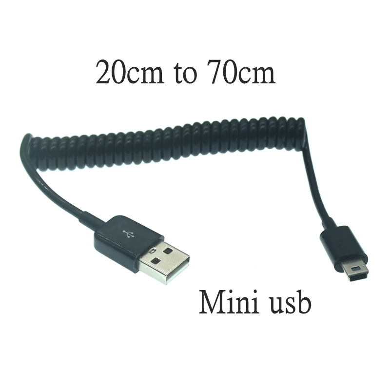 USB 2.0 to Mini USB Cables Mini USB Coiled Spiral Spring Data Charging Adapter Cable 50cm/0.5m 200cm/2m