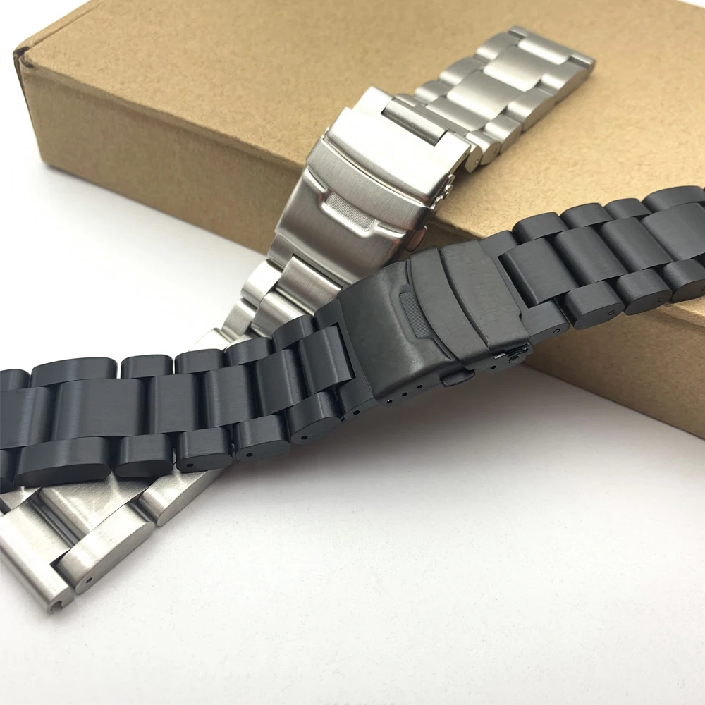 Heavey stainless steel watch strap  for Samsung Casio trapezoidal  Three beads solid diving watch Double insurance buckle strap