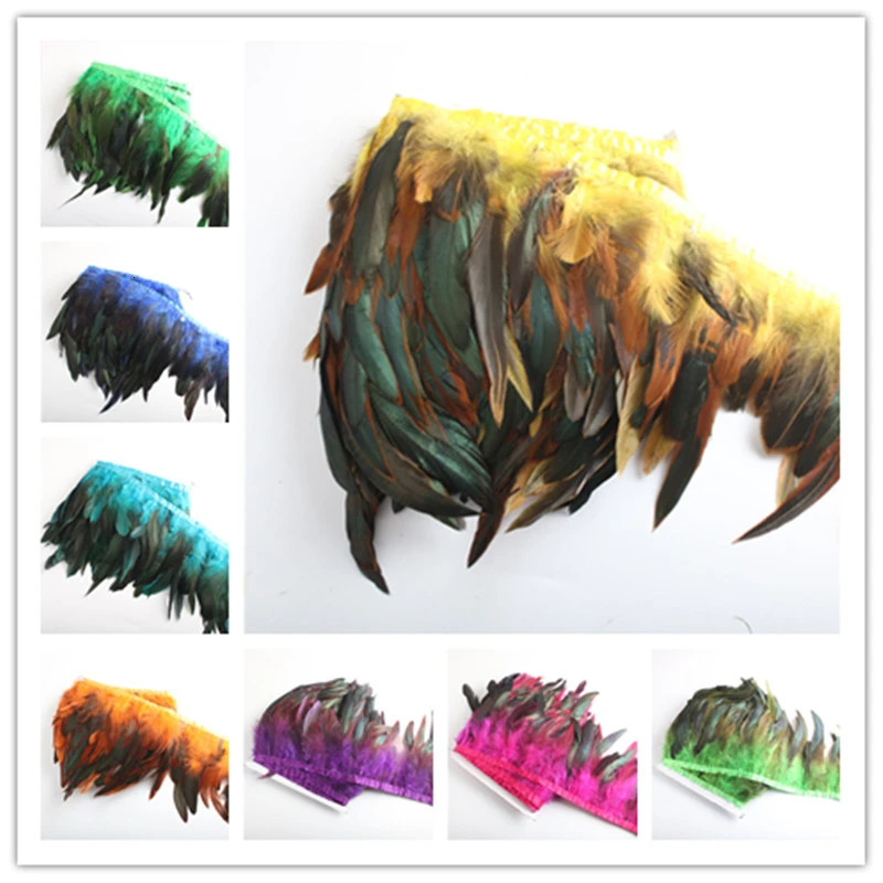 Wholesale 10 Meter 13-18CM Chicken Rooster Tail Feathers Trims Strip for Wedding Party Clothing Rooster Feather Trim