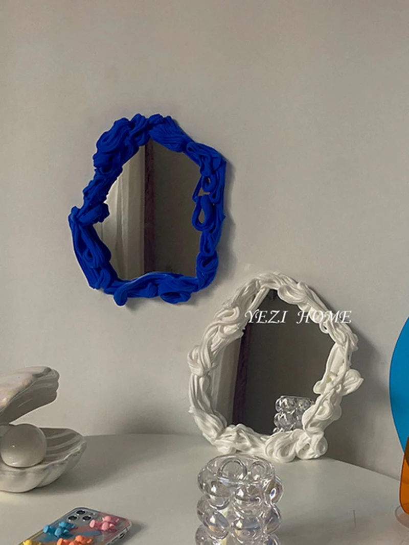 Decorative Mirror DIY Light Clay Blogger Recommends Self-Made Blue Acrylic Mirror Flower Ornament Design Creative Homedecoration