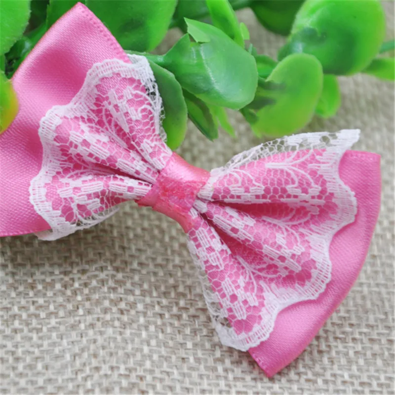 20 pcs  Mix Color lace satin ribbon flower bows party crafts wedding appliques B48