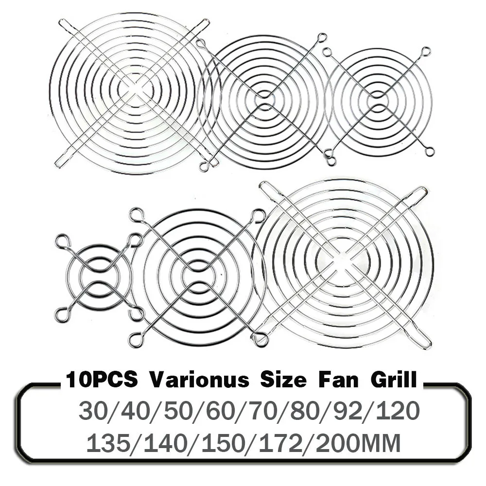 Couvercle de ventilateur de refroidissement pour grille d\'ordinateur, 10 pièces, 30mm 40mm 50mm 60mm 70mm 80mm 90mm 120mm 135mm 140mm 170mm 200mm