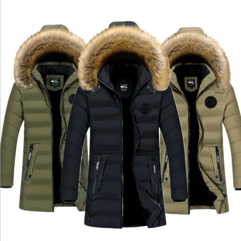 European And American-Style Winter padded Clothes Young MEN'S Mid-length Plus Velvet Thick Cotton-padded Clothes Cotton