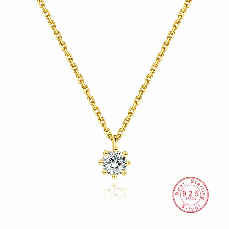 

HI MAN 925 Sterling Silver Exquisite Single Zircon Sun Pendant Necklace Women Luxury Shining Gift Jewelry