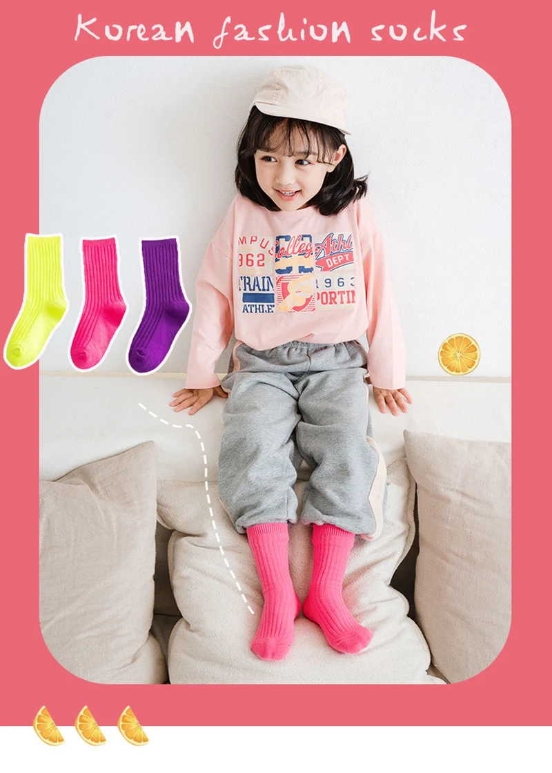 3 Paare/los 2024 Frühling Sommer kinder Candy Farbe Socken Koreanische Japanischen Stil Kinder Jungen Mädchen Doppel Nadel Mid-rohr Socken – Detail 1