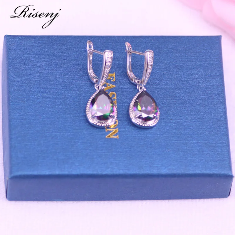 Big Water Drop Magic Rainbow Silver 925 Costume Jewelry Set For Women Earrings Ring Necklace Bracelet Bridal Jewelry T10 image 6