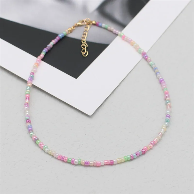 Simple Seed Beads Strand Choker Women String Beaded Short Bohemia Clavicle Jewelry Necklace Gift