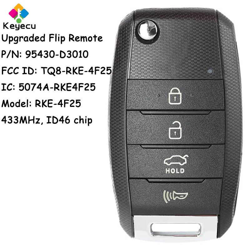 

KEYECU Upgraded Flip Remote Car Key With 4 Buttons 433MHz ID46 for Hyundai Tuscon 2016 2017 2018 Fob 95430-D3010 TQ8-RKE-4F25