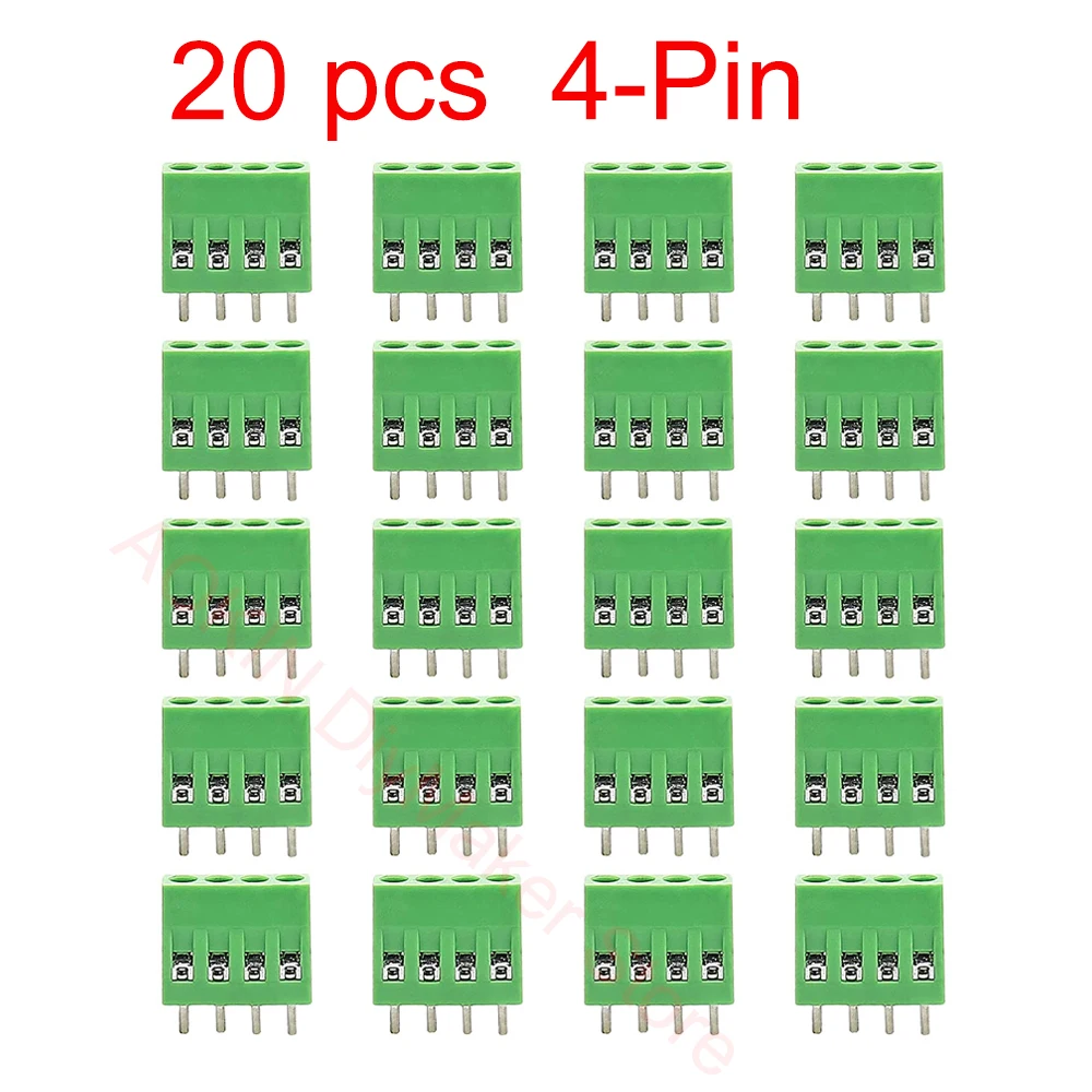 Bloque de terminales PCB de paso, 4 pines, 2,54mm, 150V, 6A, conector de Terminal de tornillo de montaje, 20 Uds.