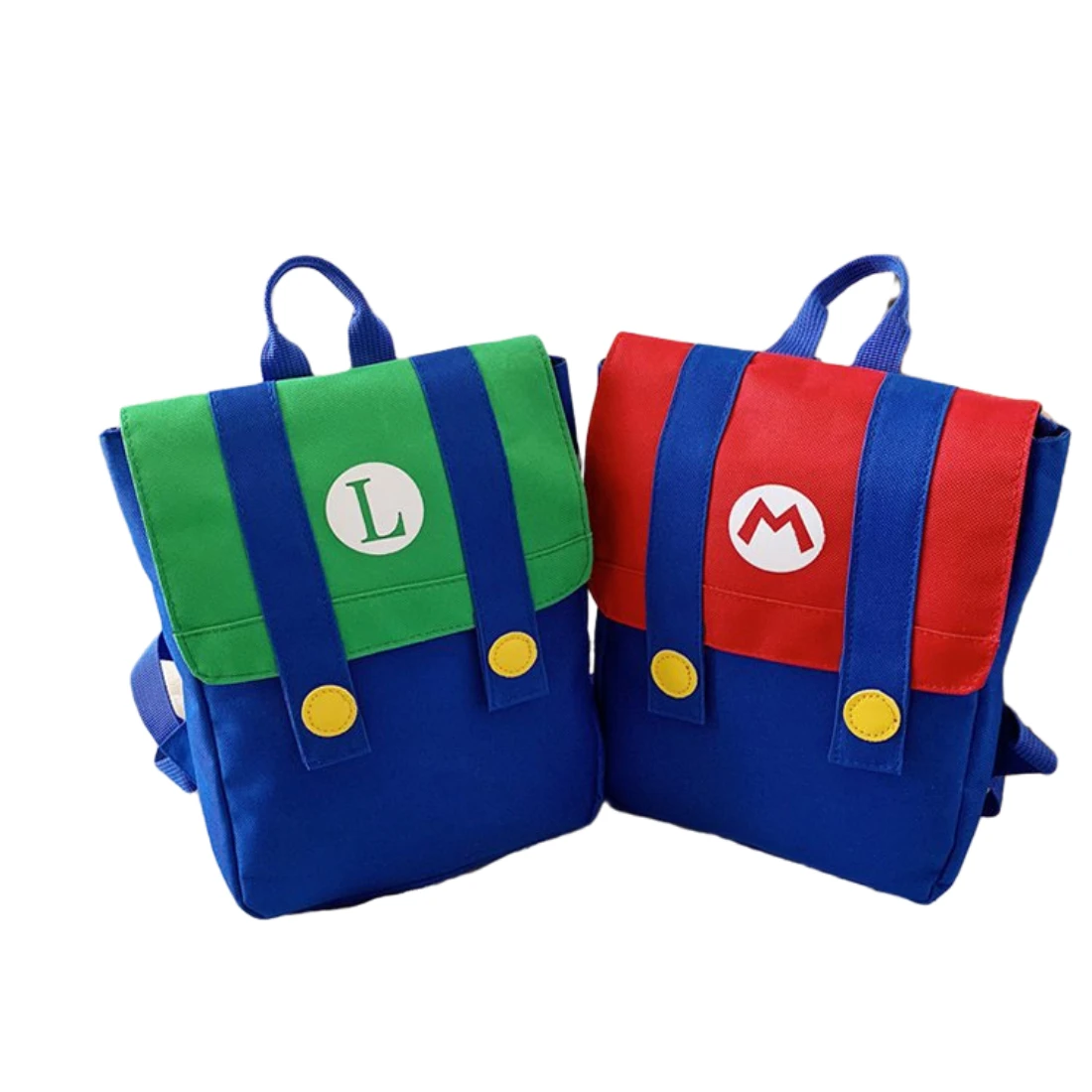 Adult children\'s animation game Luigi brothers children\'s Backpack Red Blue M letter schoolbag gift