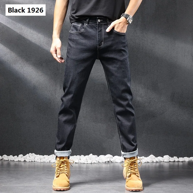 2022 New Vintage Blue Jeans Men Casual Slim Fit Pants Straight Stretch Jean Mens Fashion Streetwear Denim Trousers