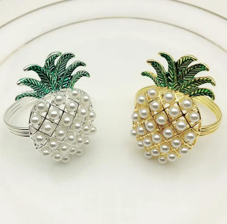 gold silver pineapple with pearls napkin ring wedding holiday decoration family candlelight dinner napkin holder  SN2204