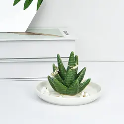 Cactus Aloe Ring Frame Jewelry Rack Bracelet Chain Display Stand Bangle Watch Necklace Organization Holder Ceramic Ornaments